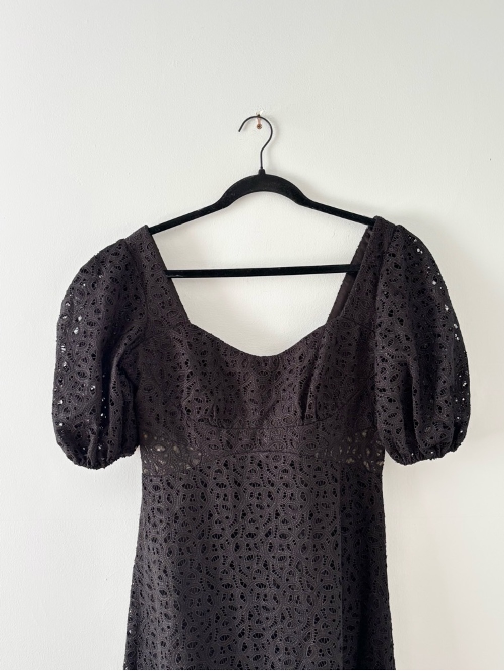 Monique Lhuillier Lace Puff Sleeves Midi Dress Sweetheart Neckline Formal Black - Picture 4 of 9